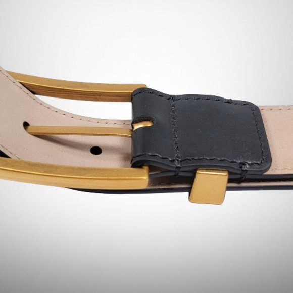 ALEXANDER MCQUEEN Men's The Gold Tone Buckle Belt in Black Calfskin Leather - Picture 5 of 8